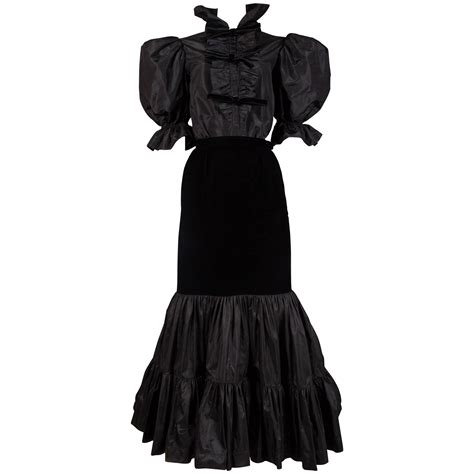 Yves Saint Laurent black silk taffeta and velvet evening  